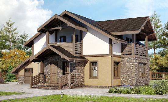 180-011-Л Проект двухэтажного дома с мансардой, гараж, доступный домик из бризолита Гудермес | Проекты домов от House Expert