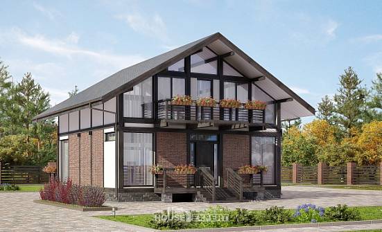 170-007-П Проект двухэтажного дома с мансардой, современный загородный дом из бревен Гудермес | Проекты домов от House Expert