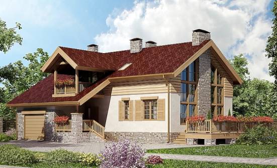 165-002-П Проект двухэтажного дома с мансардой и гаражом, современный коттедж из арболита Гудермес | Проекты домов от House Expert