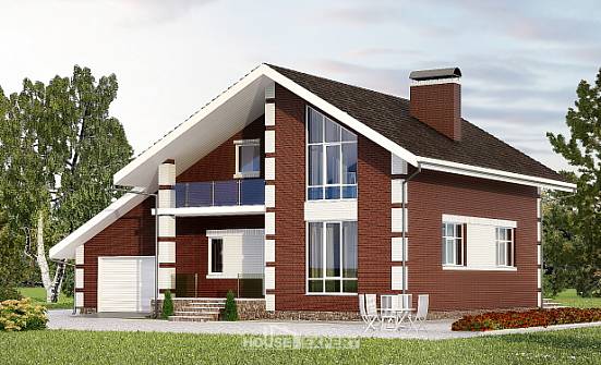 180-001-Л Проект двухэтажного дома мансардой и гаражом, современный дом из теплоблока Гудермес | Проекты домов от House Expert