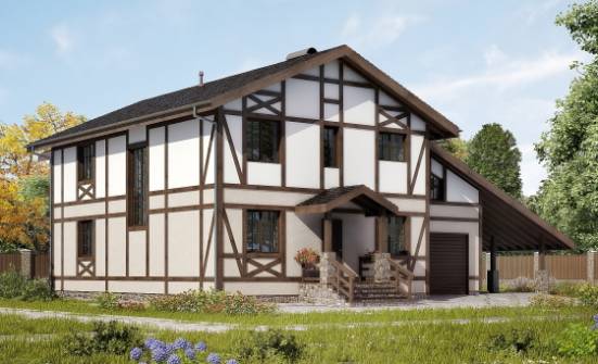 250-002-П Проект двухэтажного дома с мансардой, гараж, средний коттедж из кирпича Гудермес | Проекты домов от House Expert