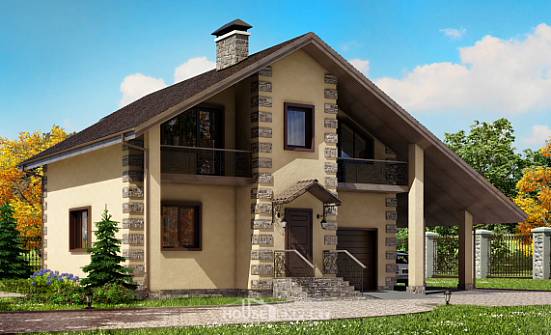 150-003-П Проект двухэтажного дома с мансардой, гараж, компактный дом из бризолита Гудермес | Проекты домов от House Expert