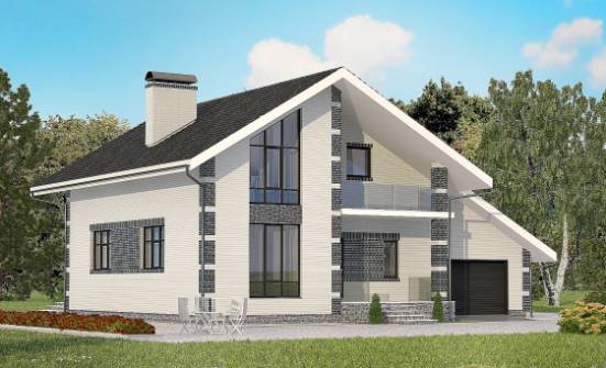180-001-П Проект двухэтажного дома с мансардой, гараж, доступный дом из газосиликатных блоков Гудермес | Проекты домов от House Expert