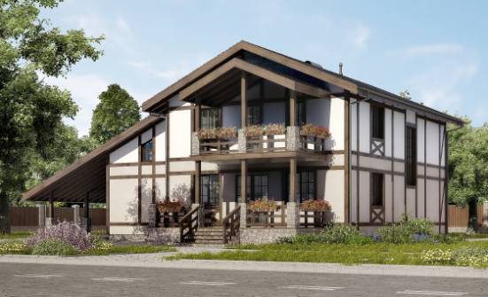 250-002-П Проект двухэтажного дома с мансардой, гараж, средний коттедж из кирпича Гудермес | Проекты домов от House Expert