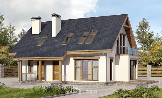 155-012-П Проект двухэтажного дома с мансардой, уютный коттедж из блока Грозный | Проекты домов от House Expert
