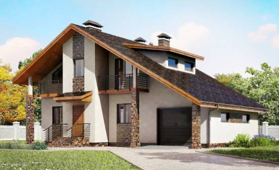 180-008-П Проект двухэтажного дома с мансардным этажом и гаражом, просторный загородный дом из пеноблока Гудермес | Проекты домов от House Expert