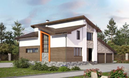 240-004-П Проект двухэтажного дома с мансардой, гараж, просторный коттедж из твинблока Гудермес | Проекты домов от House Expert