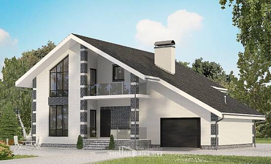 180-001-П Проект двухэтажного дома с мансардой, гараж, доступный дом из газосиликатных блоков Гудермес | Проекты домов от House Expert