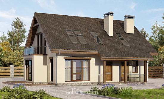 155-012-Л Проект двухэтажного дома мансардой, компактный домик из блока Гудермес | Проекты домов от House Expert