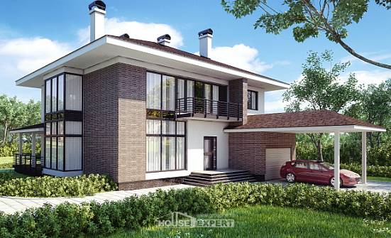 340-001-П Проект двухэтажного дома и гаражом, уютный домик из кирпича Гудермес | Проекты домов от House Expert