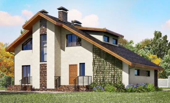 180-008-Л Проект двухэтажного дома с мансардой и гаражом, классический домик из блока Грозный | Проекты домов от House Expert