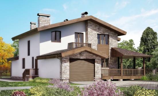 220-001-П Проект двухэтажного дома с мансардой и гаражом, современный загородный дом из твинблока Гудермес | Проекты домов от House Expert