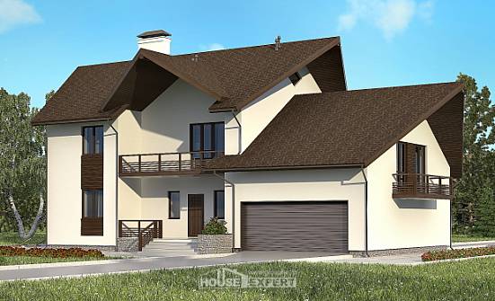 300-002-П Проект двухэтажного дома с мансардным этажом, гараж, большой домик из газобетона Грозный | Проекты домов от House Expert