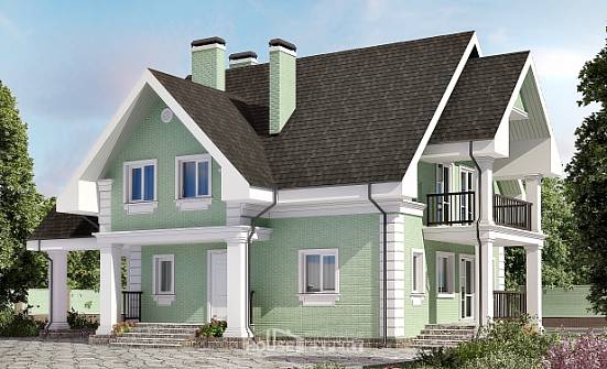 140-003-Л Проект двухэтажного дома мансардой, гараж, уютный домик из пеноблока Гудермес | Проекты домов от House Expert