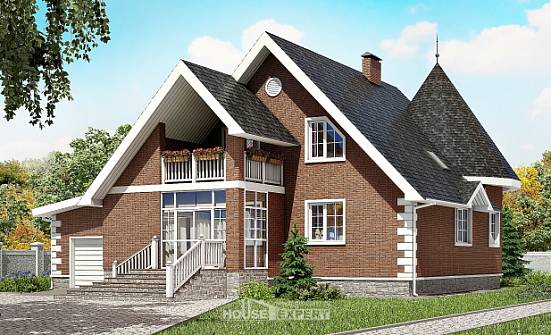 220-002-Л Проект двухэтажного дома мансардой и гаражом, красивый загородный дом из бризолита Гудермес | Проекты домов от House Expert