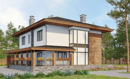 305-001-П Проект двухэтажного дома и гаражом, огромный коттедж из газобетона Грозный | Проекты домов от House Expert