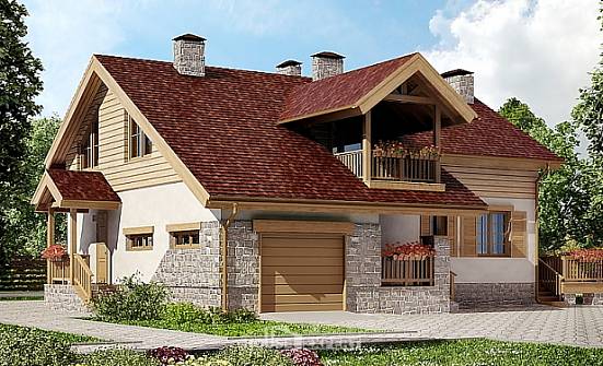 165-002-П Проект двухэтажного дома с мансардой и гаражом, современный коттедж из арболита Гудермес | Проекты домов от House Expert