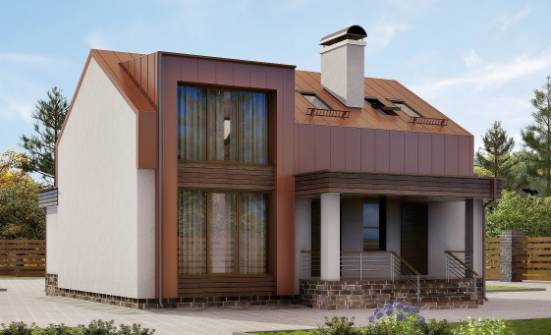 120-004-Л Проект двухэтажного дома с мансардой, бюджетный домик из теплоблока Грозный | Проекты домов от House Expert