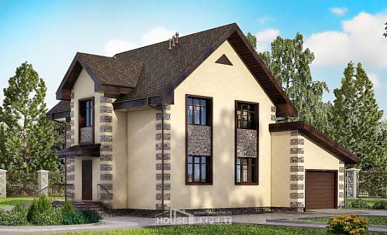 160-004-П Проект двухэтажного дома, гараж, небольшой коттедж из поризованных блоков Грозный | Проекты домов от House Expert