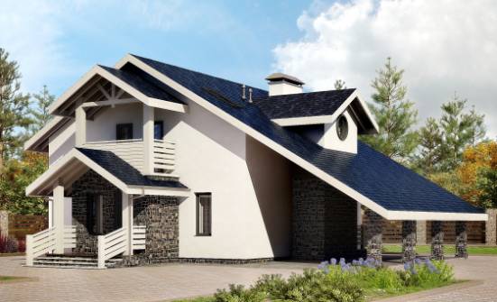 155-010-П Проект двухэтажного дома мансардой, гараж, классический домик из бризолита Гудермес | Проекты домов от House Expert