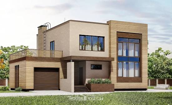 220-003-Л Проект двухэтажного дома и гаражом, красивый домик из арболита Грозный | Проекты домов от House Expert