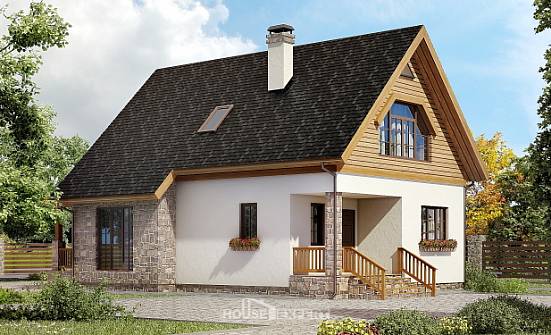 140-001-Л Проект двухэтажного дома с мансардой, доступный дом из газобетона Гудермес | Проекты домов от House Expert