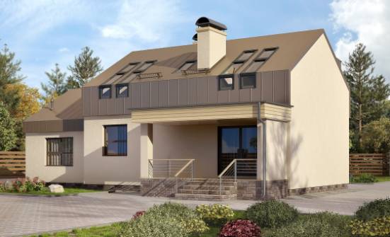 150-015-Л Проект двухэтажного дома с мансардой и гаражом, небольшой коттедж из теплоблока Грозный | Проекты домов от House Expert