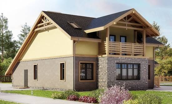 180-011-П Проект двухэтажного дома мансардой и гаражом, бюджетный домик из блока Гудермес | Проекты домов от House Expert