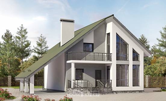 170-009-Л Проект двухэтажного дома мансардный этаж, гараж, бюджетный домик из поризованных блоков Гудермес | Проекты домов от House Expert