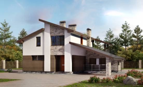 200-010-П Проект двухэтажного дома с мансардой и гаражом, просторный коттедж из бризолита Гудермес | Проекты домов от House Expert