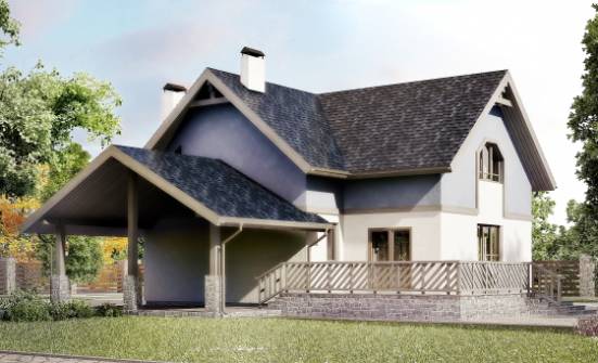 150-011-П Проект двухэтажного дома с мансардным этажом, гараж, скромный коттедж из блока Гудермес | Проекты домов от House Expert