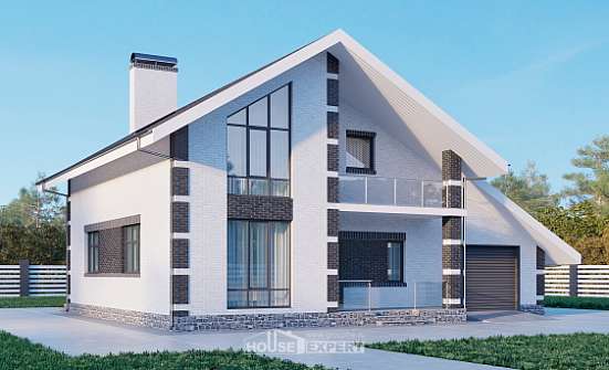 190-008-П Проект двухэтажного дома с мансардным этажом и гаражом, просторный дом из пеноблока Грозный | Проекты домов от House Expert