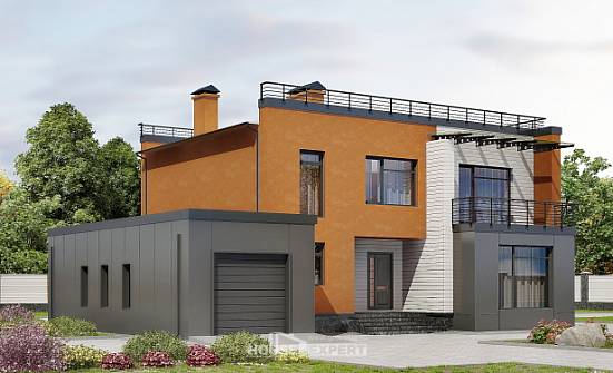 260-002-Л Проект двухэтажного дома и гаражом, уютный коттедж из блока Грозный | Проекты домов от House Expert