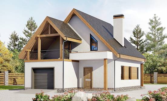 120-005-П Проект двухэтажного дома с мансардой и гаражом, уютный загородный дом из газосиликатных блоков Гудермес | Проекты домов от House Expert