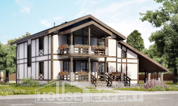250-002-Л Проект двухэтажного дома с мансардой и гаражом, средний загородный дом из кирпича Грозный, House Expert