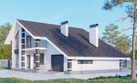 190-008-П Проект двухэтажного дома с мансардным этажом и гаражом, просторный коттедж из бризолита Гудермес | Проекты домов от House Expert