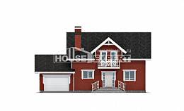 180-013-Л Проект двухэтажного дома с мансардой и гаражом, компактный коттедж из арболита, Грозный