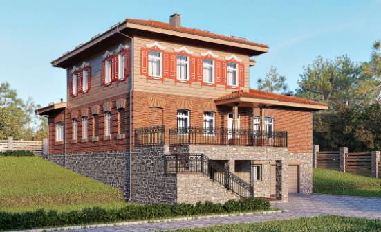380-002-Л Проект трехэтажного дома и гаражом, красивый коттедж из кирпича, Грозный
