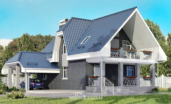 125-002-Л Проект двухэтажного дома с мансардой и гаражом, красивый дом из бризолита Грозный | Проекты домов от House Expert