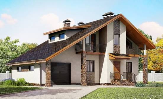 180-008-Л Проект двухэтажного дома с мансардным этажом, гараж, просторный дом из твинблока Гудермес | Проекты домов от House Expert