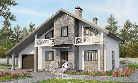 180-017-Л Проект двухэтажного дома с мансардным этажом, гараж, просторный домик из бризолита, Грозный