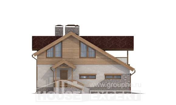 165-002-П Проект двухэтажного дома мансардой и гаражом, доступный коттедж из пеноблока Грозный, House Expert